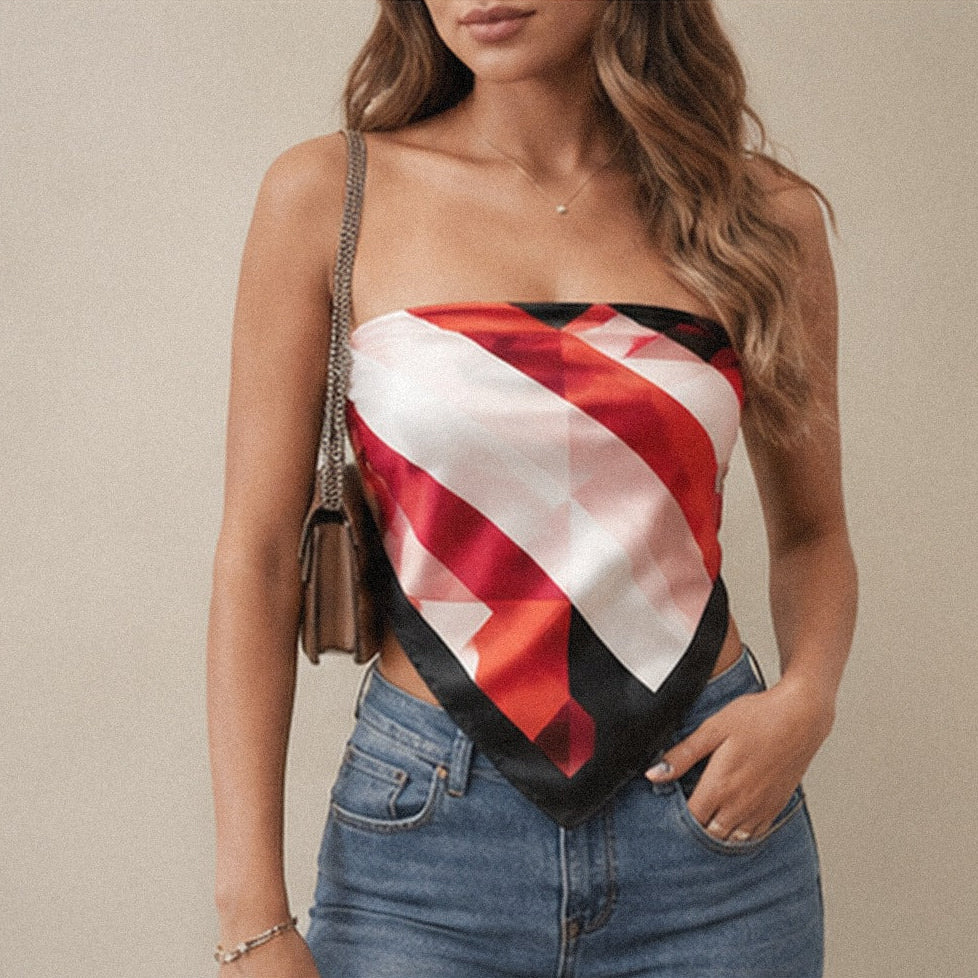 Foulard Carré Satin Graphique · Scarf — Rouge & Noir Croisée Moderne