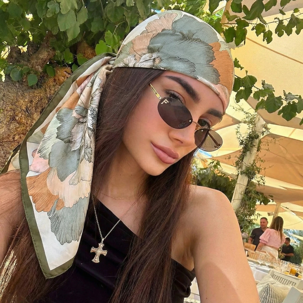 90cm Silk Shawl Square Scarf For Women Print Headband Foulard Satin Hijab Hair Bands Neckerchief Female Head Wraps Bandana